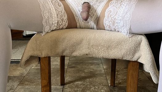 Teasing and masturbating in pretty white lacy lingerie