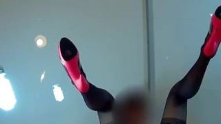 Dildo fucked Sissy twink boy schoolgirl in skirt & stocking