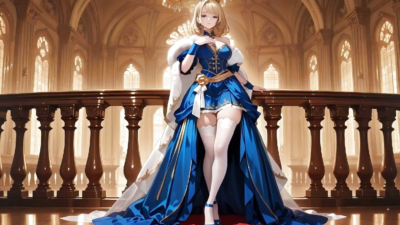 Blue Gown, Red Carpet Kneeling, From Silence to Glory. Who Can Handle This Regal Tease?