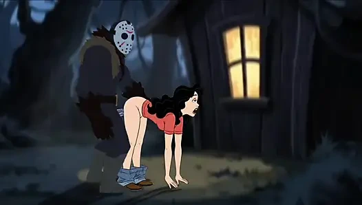 Studentin genießt sex in einem camp. Cartoon-horror-parodie