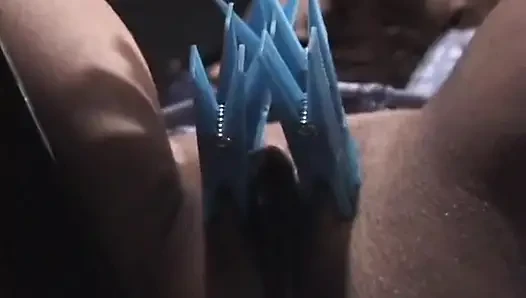 Hot black whore gets her mouth taped and is bound to chair