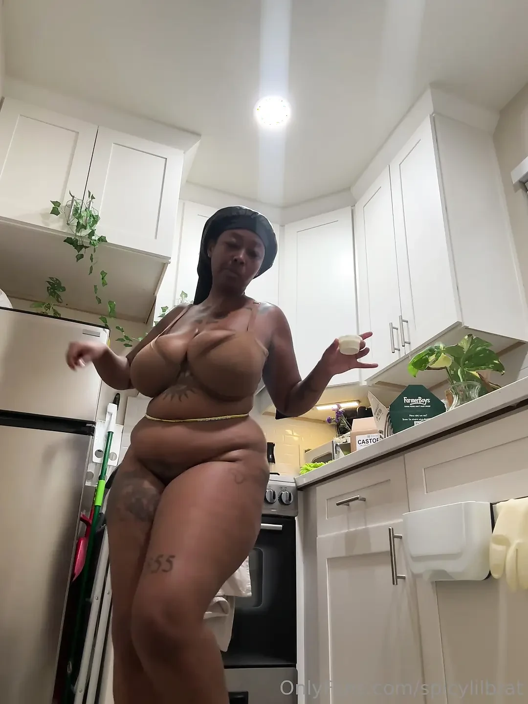 Slutty Black Chick Dancing Naked While Eating Farmer Boys