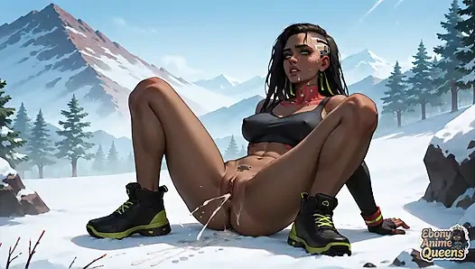 Ein schwarzer Süße bekommt es auf alle Vieren auf einer schneeigen Bergplatte, bereitet sich auf ein riesiges MÃ1/4sel und super-verdammt heißes XXX