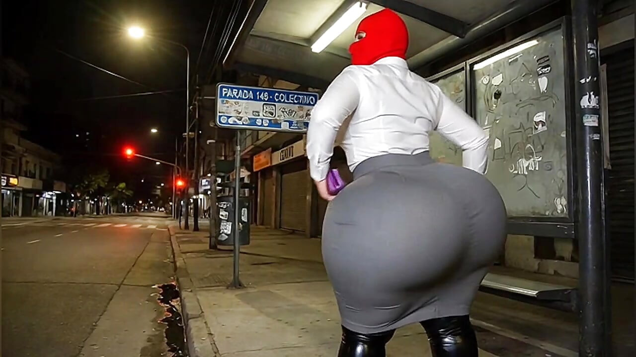 쪼이는 회색 치마를 입고 버스를 기다리는 거유 비서