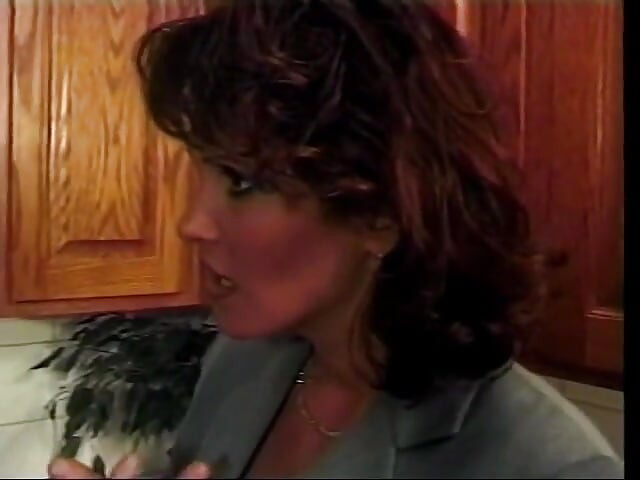 Busty white MILF gets her wet twat licked in the kitchen