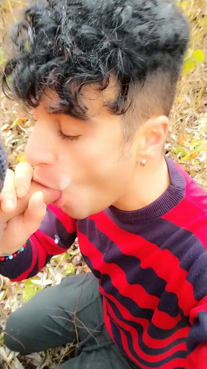 Taking friends cum on face in the park - sucking cock outdoor | Clip 2
