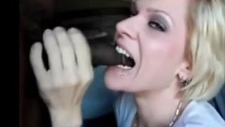 hot blonde chews on cock