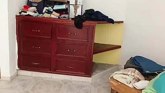 Chubby Girl Tidying the Room and Folding Clothes