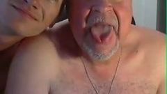 grandpa and young play on cam