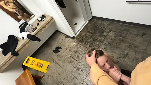 Wife caught masturbating in public restroom, then fucked by the campfire