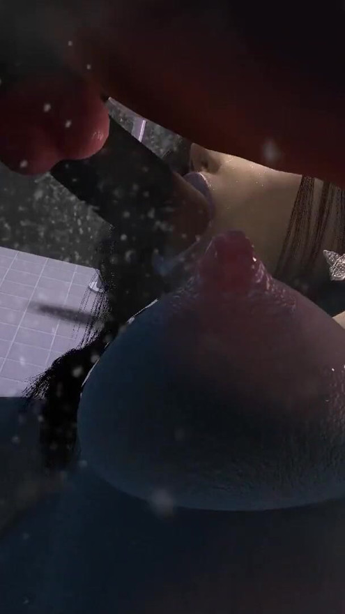 Asian Girl Sucking Dick in the Shower Before Standing Anal | Clip 2