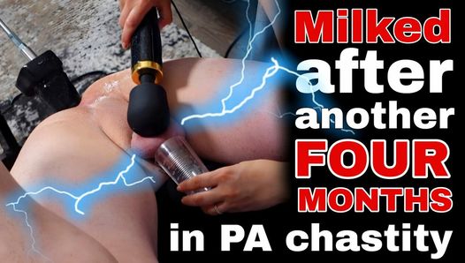 Femdom ordeñó el orgasmo arruinado después de 4 meses en PA Chastity Slave Fucking Machine FLR Milf Madrastra