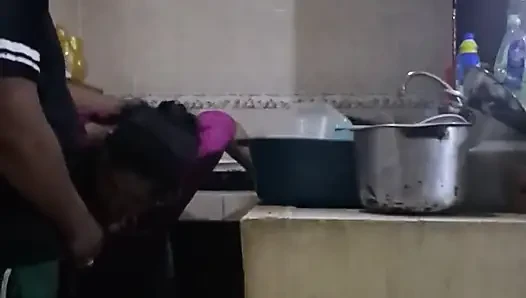 Employee Fucking and Sucking When She Washes Dirty Dishes