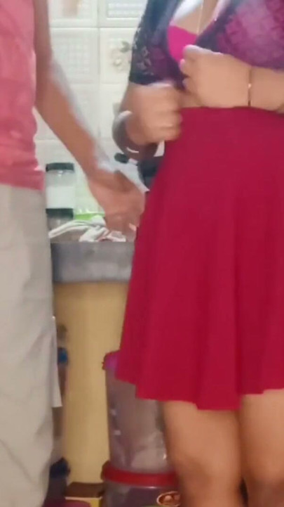 Indian stepsis wearing skirt and doing work and stepbrother caught her | Clip 1