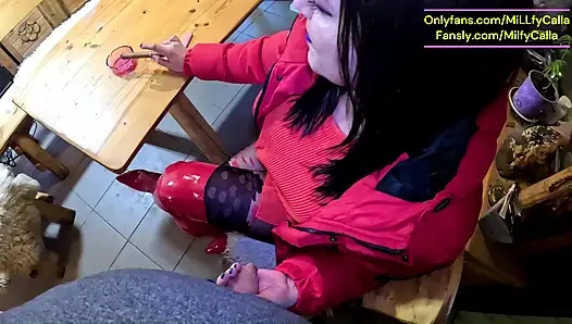 Cigar Blowjob & Ripped Pantyhose - Pussy Massage & Cum on My Downjacket