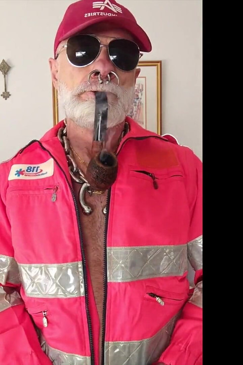 Stepdad Smoking His Pipe in Hi Viz Gear