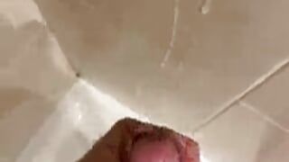 Good handjob in the shower with my big cock before going to sleep. Amateur