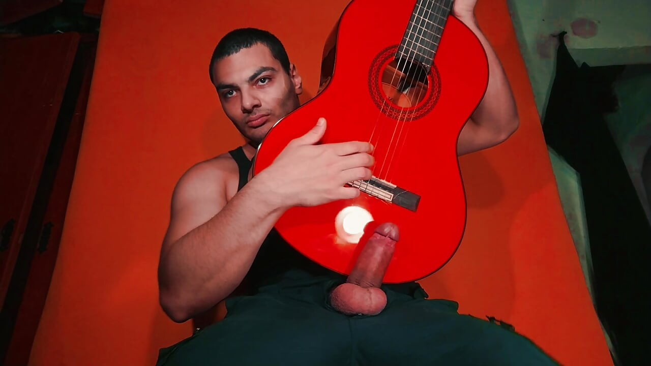 GuitarJob - Rubbing a Yamaha C-80 Guitar Axe in Spanish Style Chinese Over Big Penis of Sexy - Color Carrot Orange