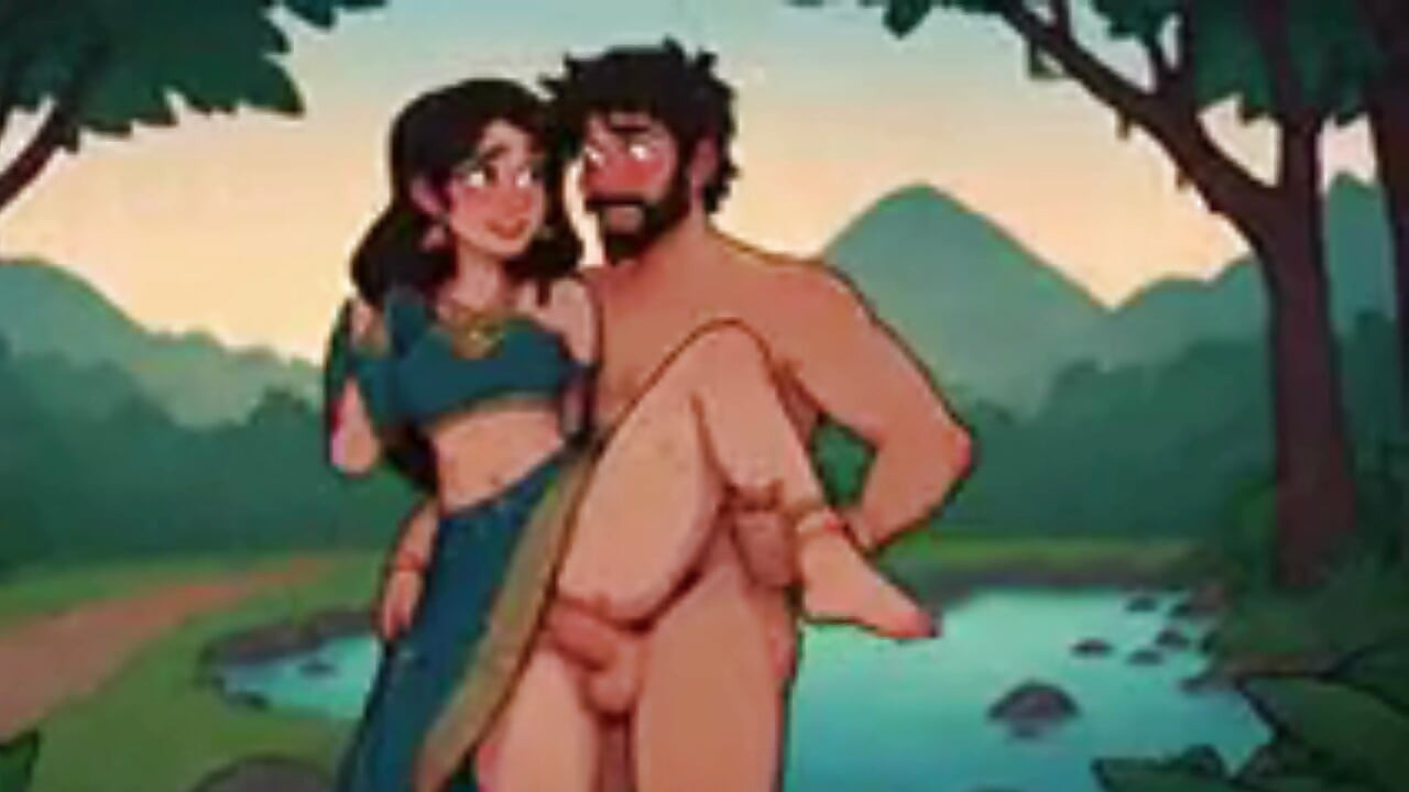 Pushpa e Srivalli transando na selva (gerado por IA)