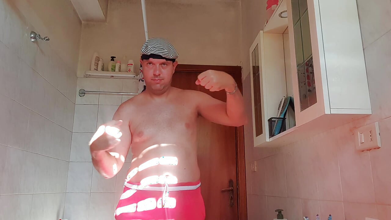 Nude boy in bathroom
