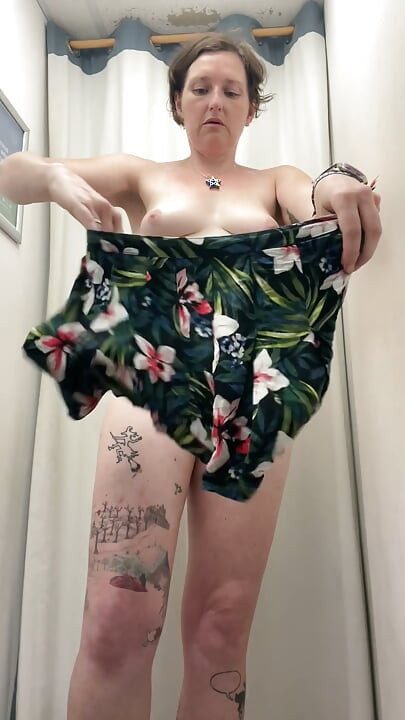 Striptease in a Shop as I Get Naked to Try on Dresses and a Bikini Top