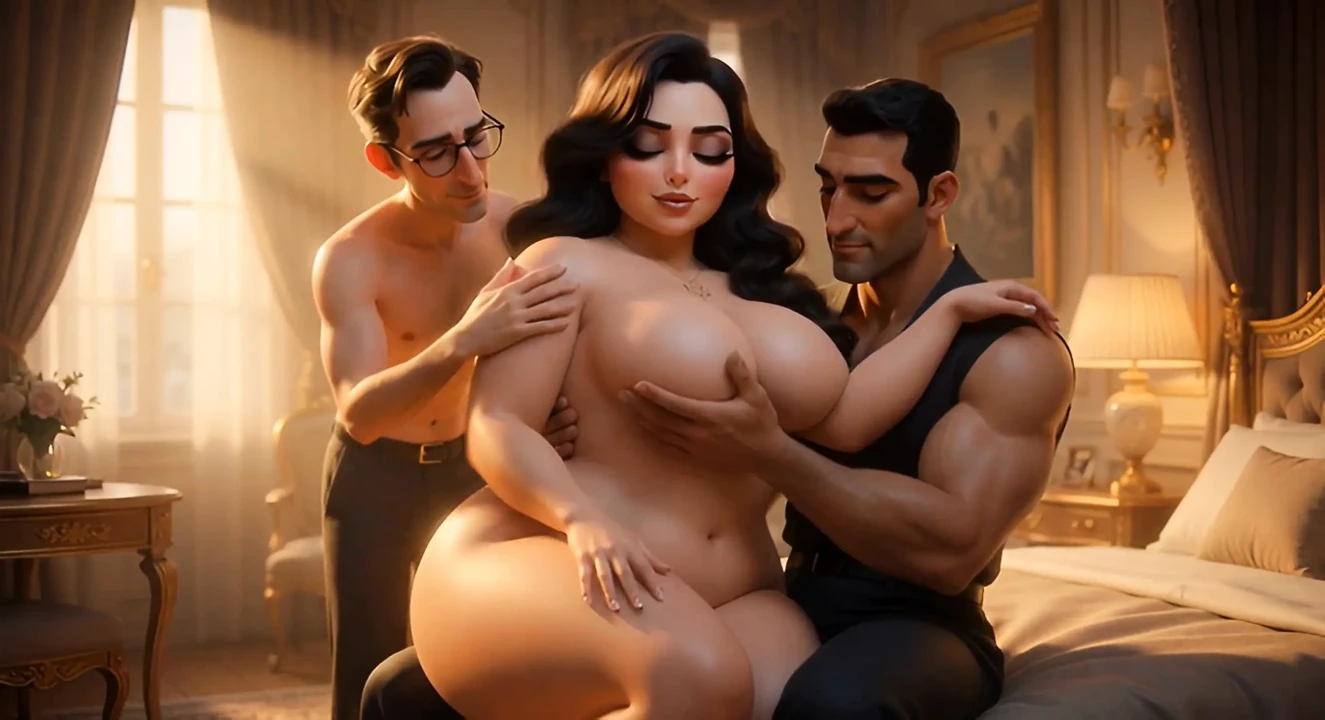 A Muslim man and a Jewish wife, with her cuckold  Christian husband watching her being fucked.