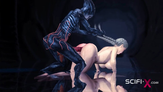 Sexe extraterrestre torride dans une grotte sombre avec une jeune blonde excitée