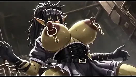 Schöne orc hüpfende möpse, ai animation