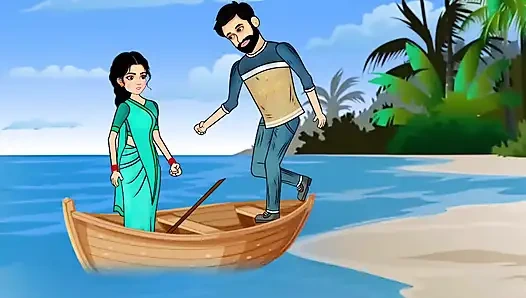 The husband and wife sat in the boat and went to the sea and there the husband fucked his wife with a big penis, a beautiful wife with big boobs.