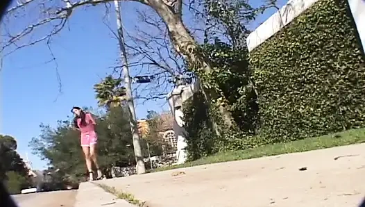 Skinny babe sucks a huge cock while riding another in hot threesome