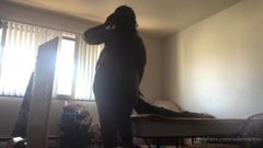Bbw ebony with huge tits twerking while making bed