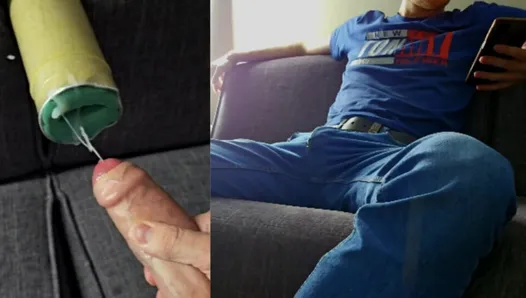 Гетеросексуальный мужик трахает мастурбатор в домашнем видео во время просмотра порно