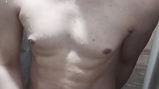 Cute guy plays with his in the shower and cums
