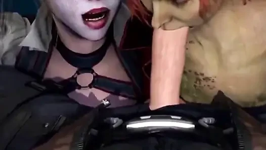 Harley Quinn and Ivy Deepthroating a Naughty Fucking Cock