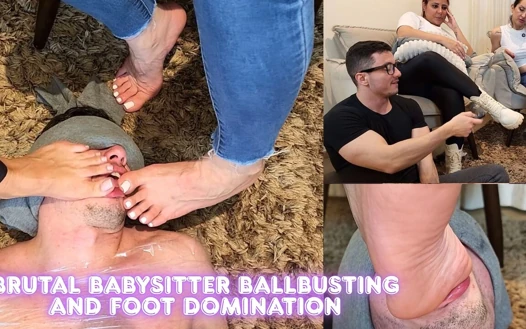 Stiefsohn wird durch fußdominanz & ballbusting von babysittern zerstört
