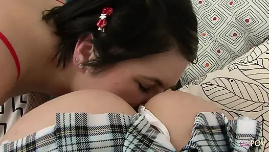 Babe put on stockings to make her lesbian other half happy and later reach orgasm