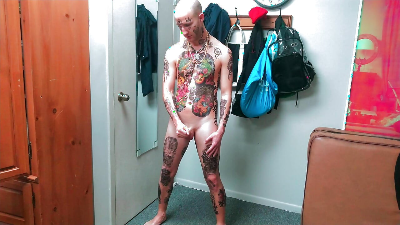 Fully Tatted Man Dildo Fucked