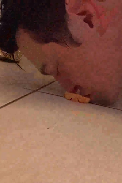 Feeding lesson in the kitchen