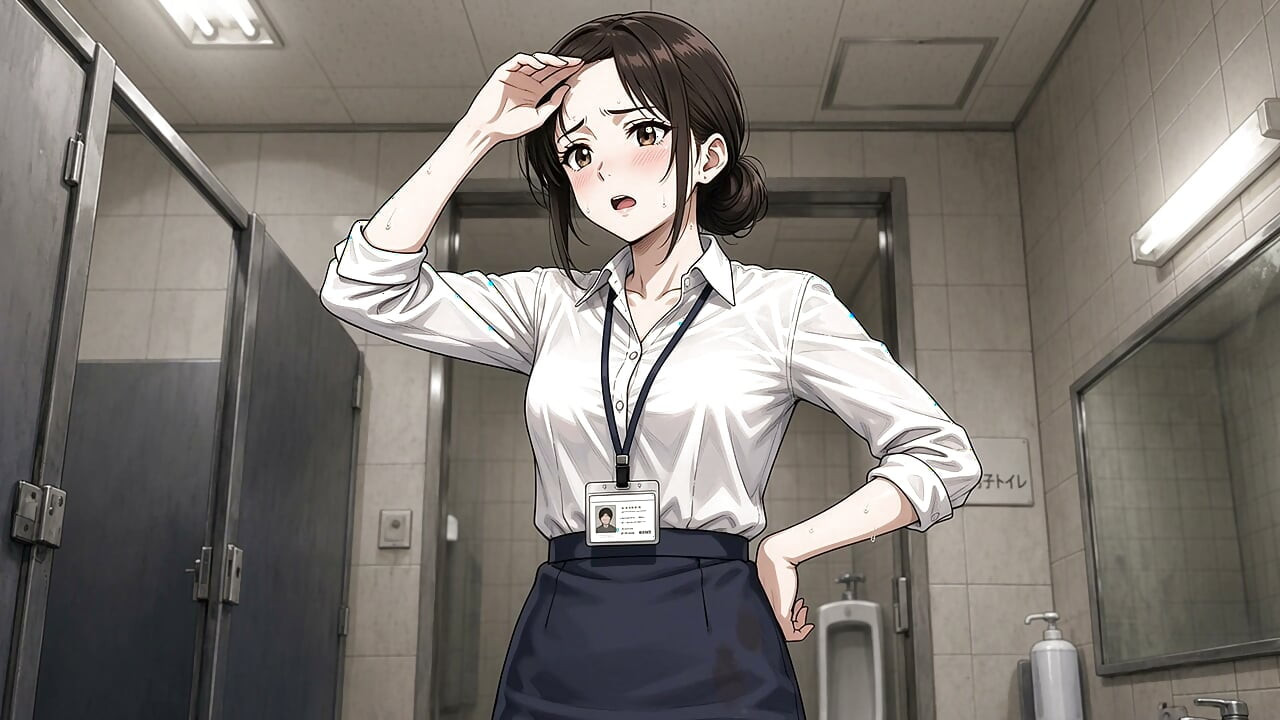 Office lady pees inside the men's restroom