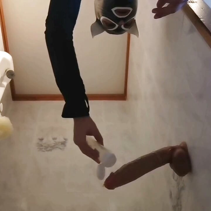 Playing with big anal toy