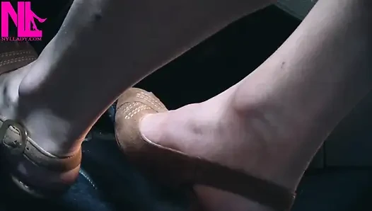 Revving and Driving in Light Brown Peeptoe Sandals