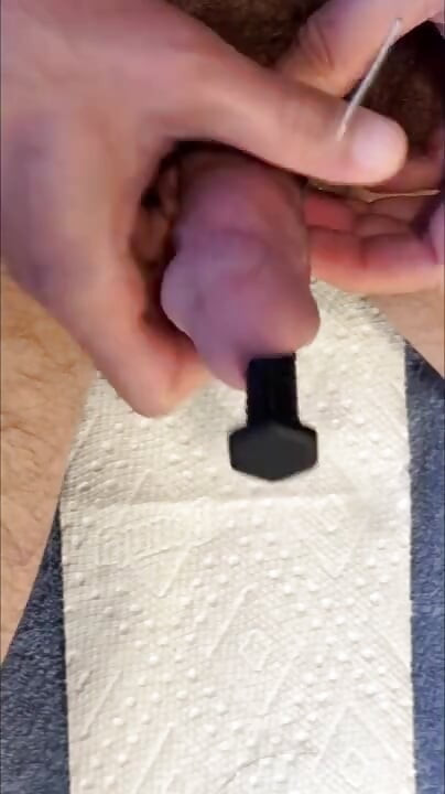First time with needles through my dick head and massive cum explosion