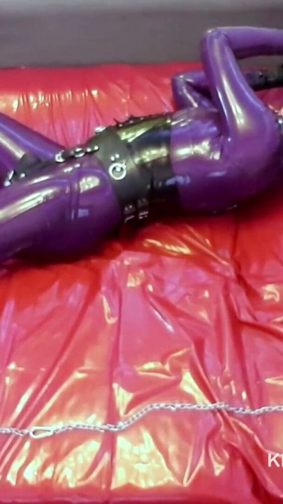 Self Bondage, Sensory Deprivation And Doxy Magic Wand Harness - Cute Girl In Rubber Latex Catsuit | Clip 1