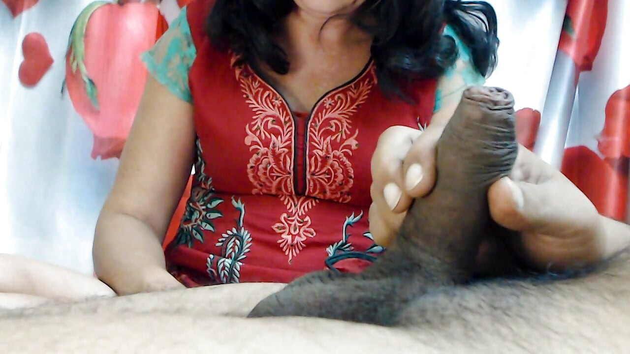Huge cock sloppy handjob
