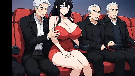 The three of them at a public movie theater ( AI generated )