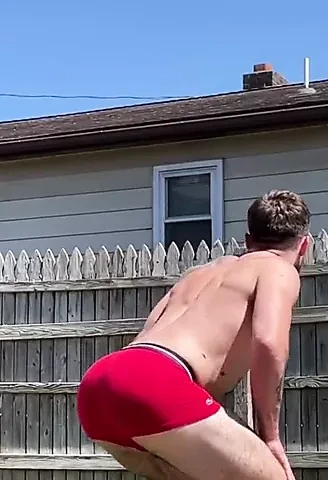 Muscle bearded guy in shorts big bulge