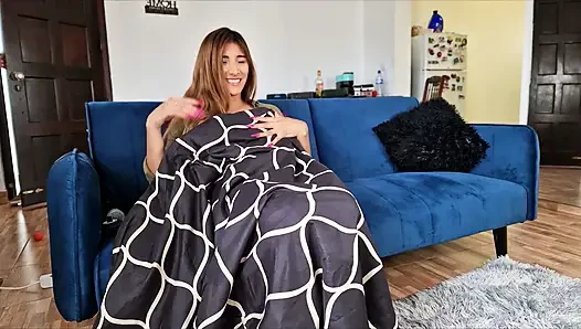 Horny MILF hides her sex machine under the covers! And her stepson discovers it!