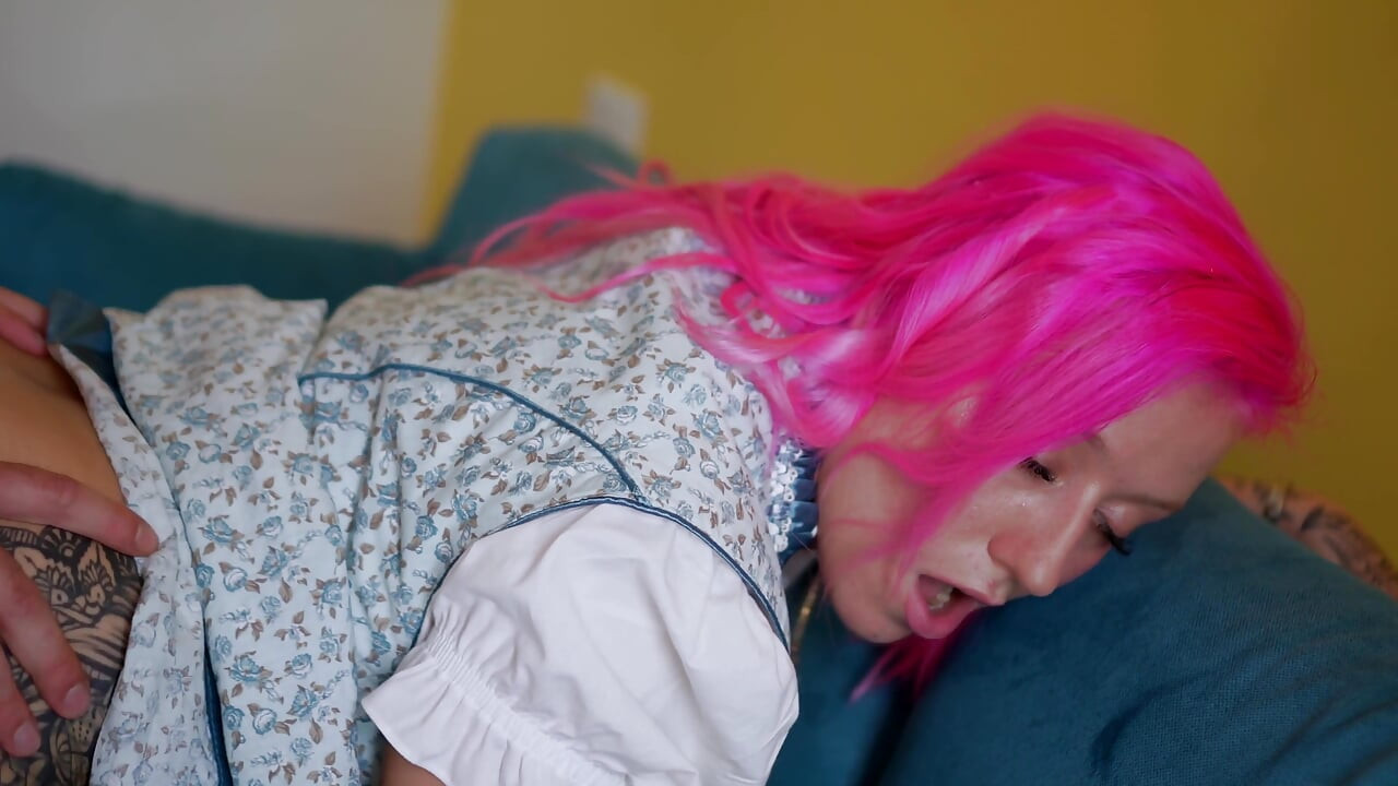 Pink Haired MILF Rides Hard in Dirndl Outfit