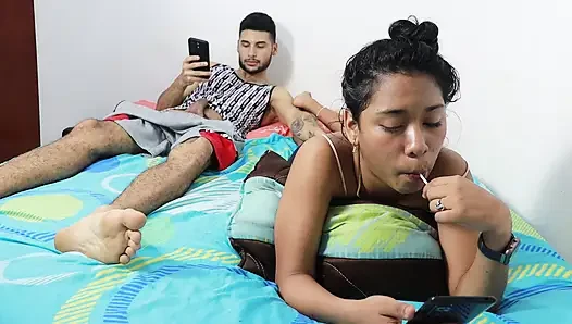 I WAS LOOKING AT MY CELL PHONE AND MY BEAUTIFUL BRUNETTE STEPSISTER WITH...