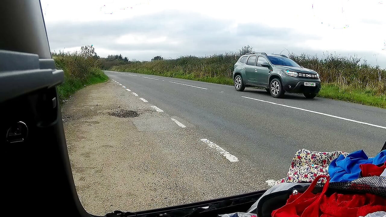 Parked at side of road and changing into cross dress, a little windy !!